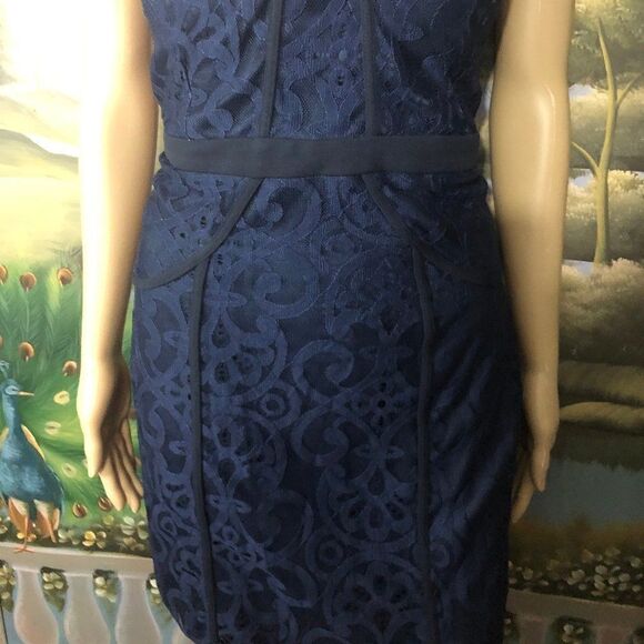 Xtaren Navy Blue Lace Sweetheart Neckline Dress Sz. L - Picture 4 of 9